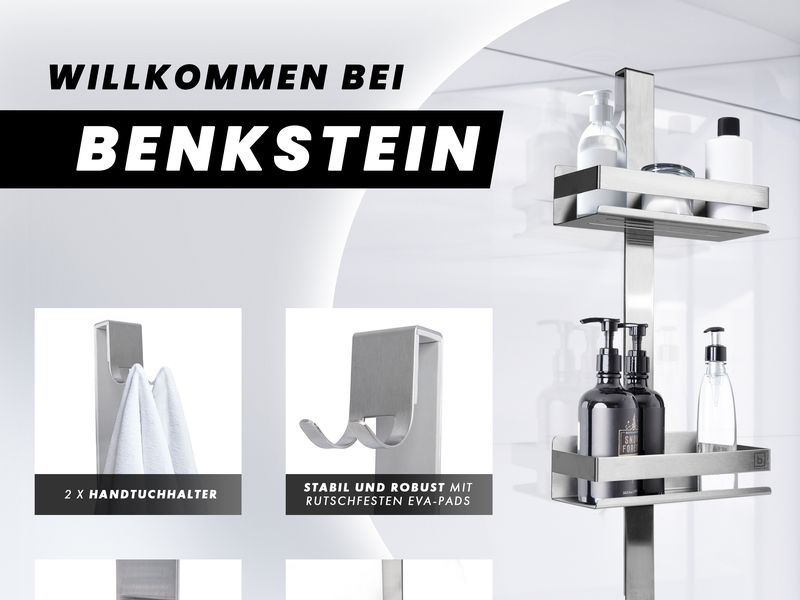 Benkstein Dusch-Organizer Silber Duschablage mit 2 Duschkörben und Haken zum Hängen