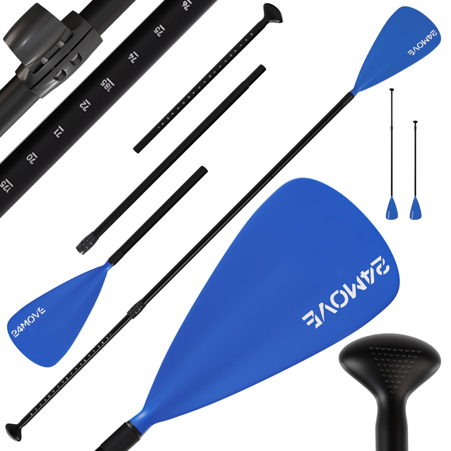 24MOVE® Paddel Einzelpaddel Stechpaddel für SUP Stand Up Board, Kajak, Leicht aus Aluminium 210cm, verstellbar blau