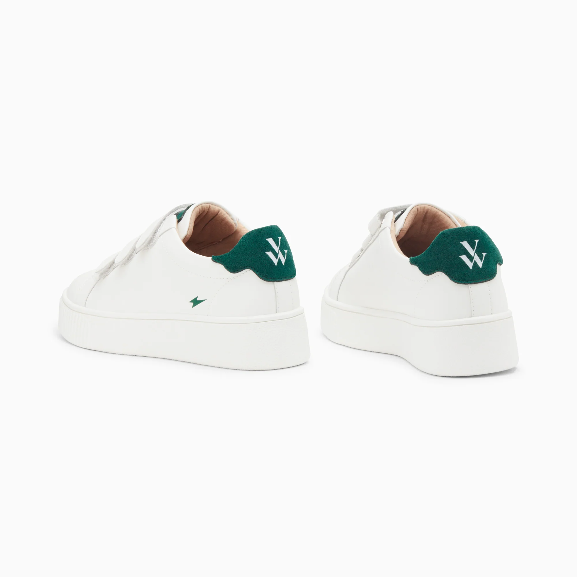 Sneakers-Baskets mini éclair Solange blanc et vert à scratchs