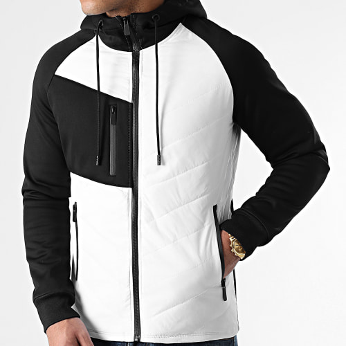 Veste Zippée Capuche Bimatière 0004 Blanc Noir