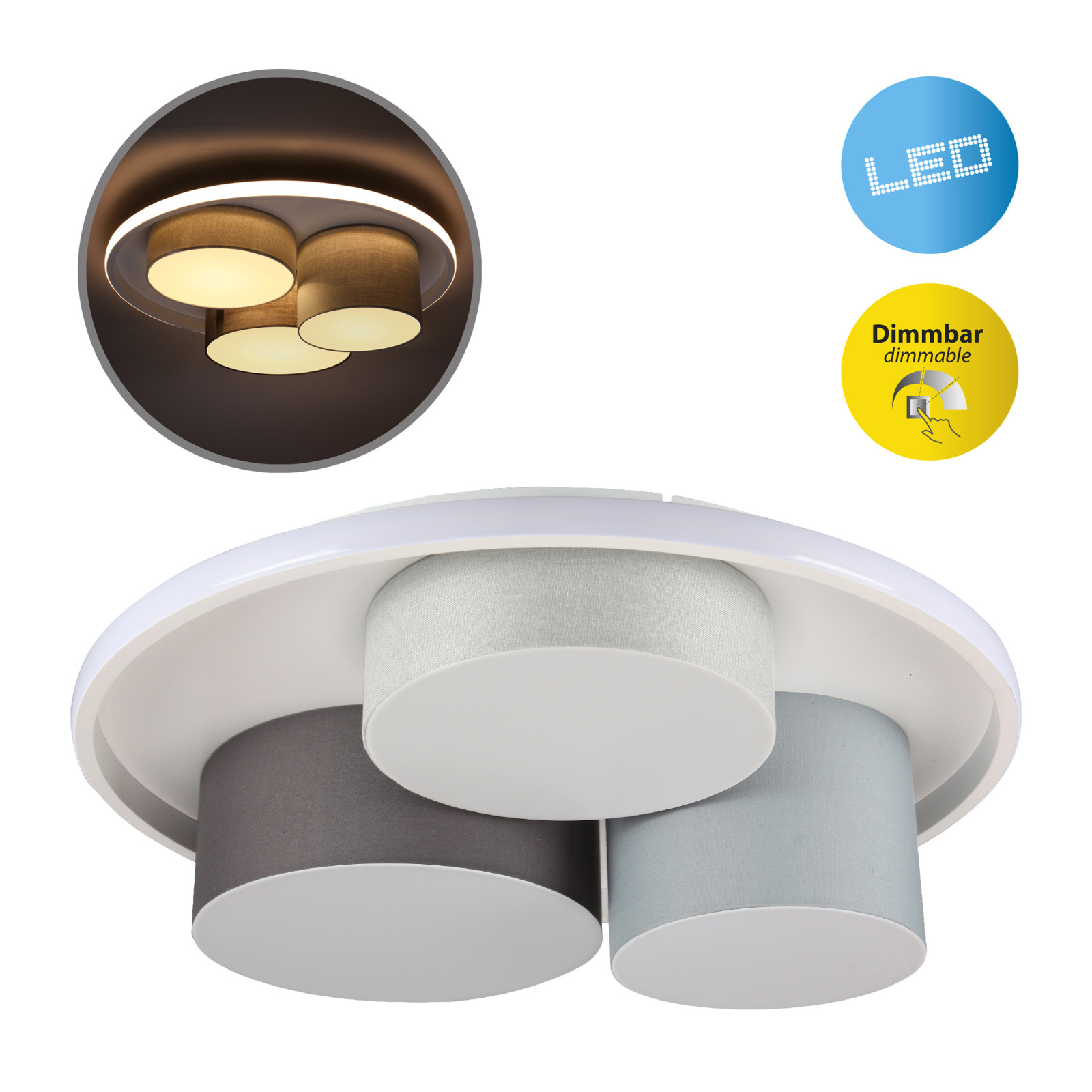 3er-LED Deckenleuchte EPPAN - grau - 56 cm
