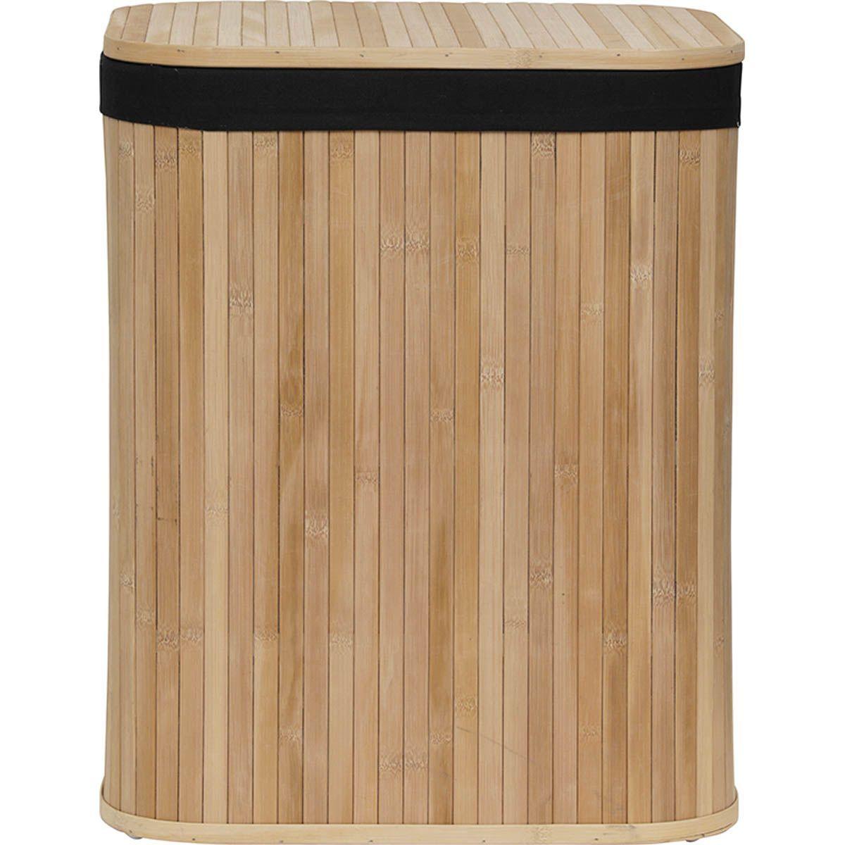 PANIERE A LINGE RECTANGLE 43.5X34.5X54CM BAMBOU TISSU NOIR