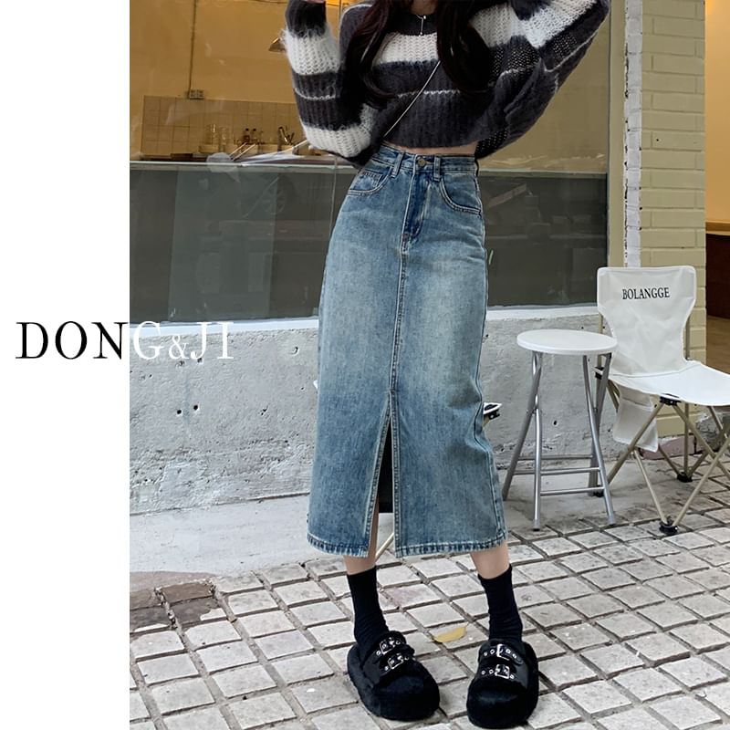 OUREA - Denim rok met hoge taille en split
