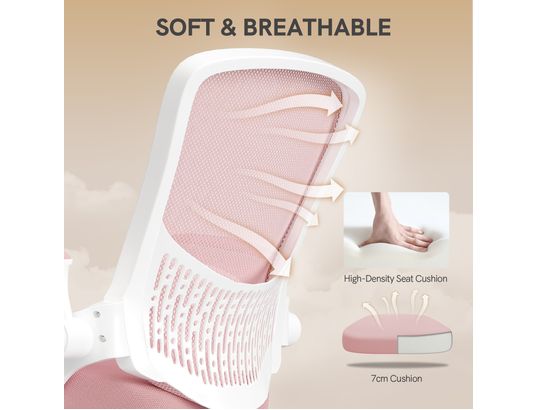 RATTANTREE - Fauteuil de bureau Chaise de bureau rose accoudoirs pliables