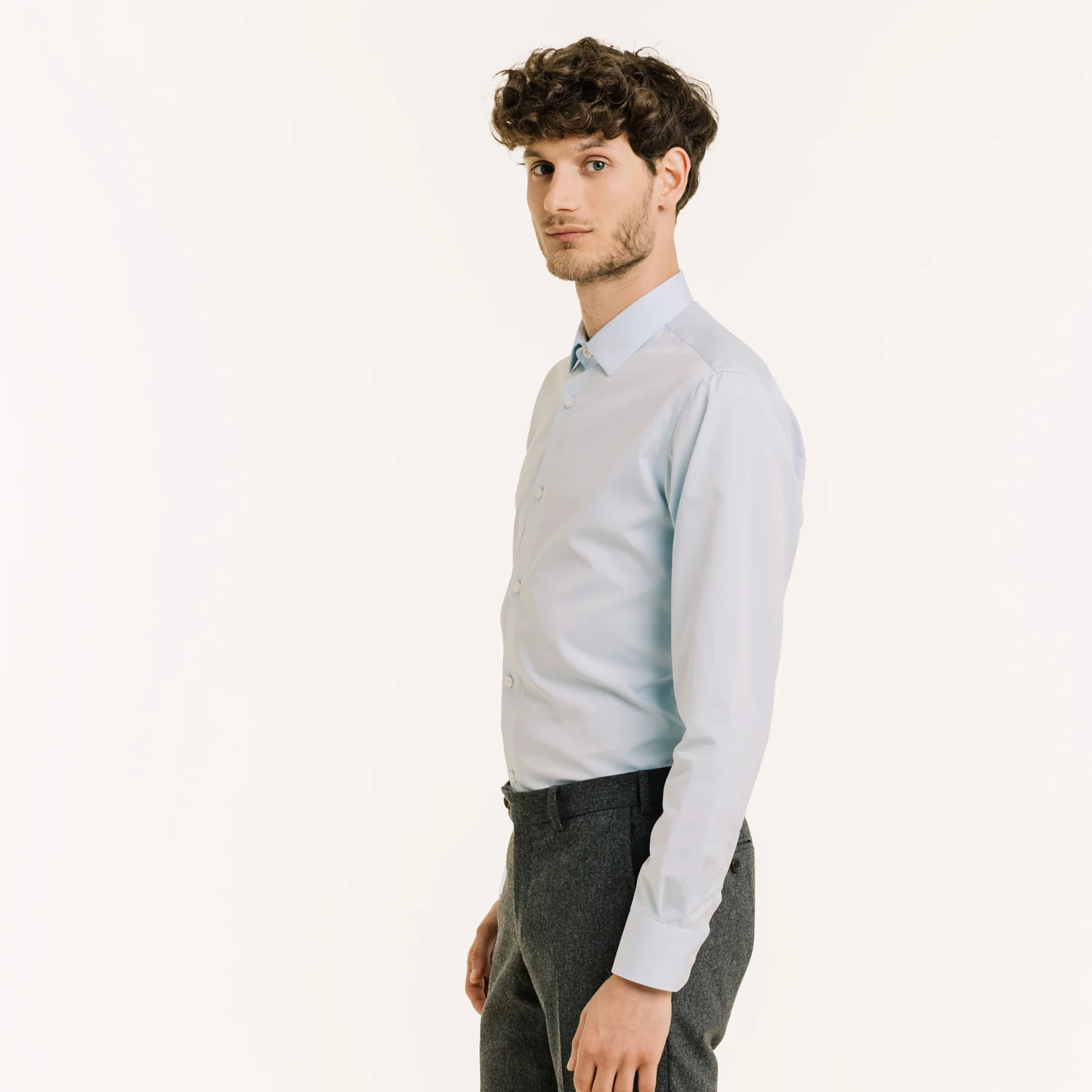 Sky blue double-twisted poplin shirt