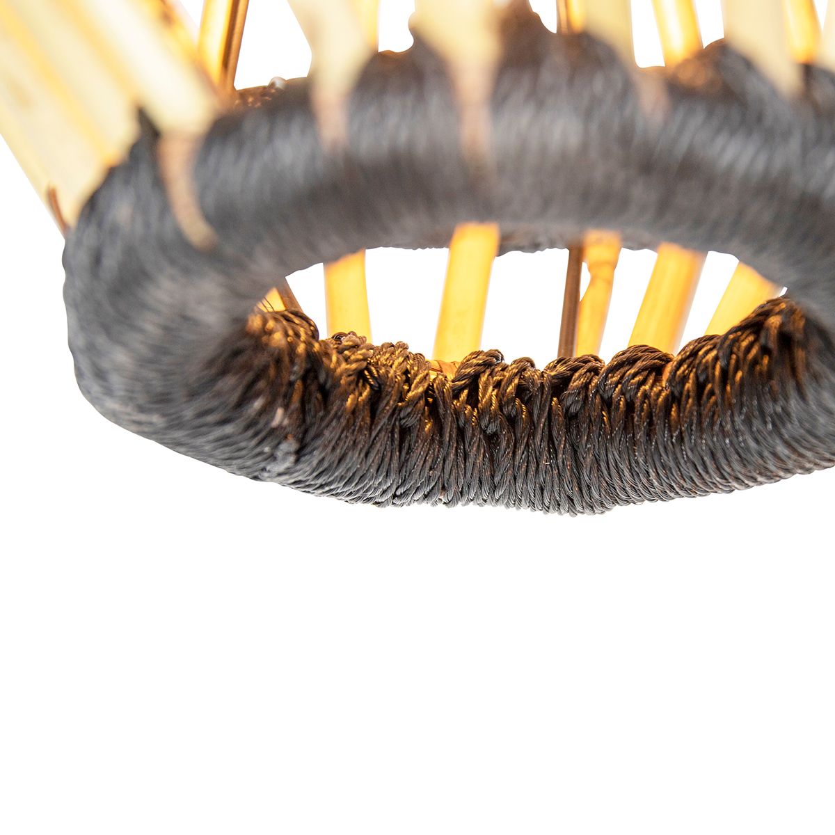 Oosterse hanglamp bamboe met zwart rond 3-lichts - Evalin