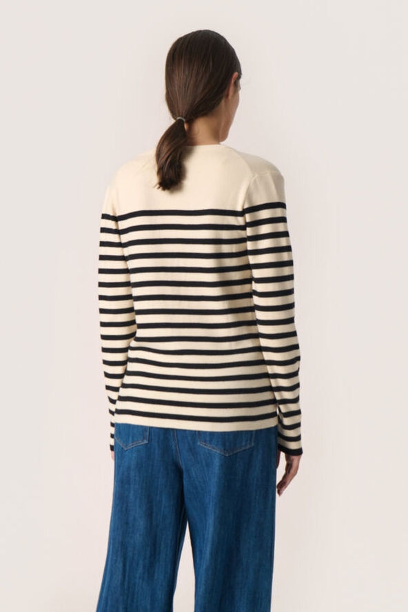 Soaked in Luxury SLPina V-Neck Cardigan White with black stripe