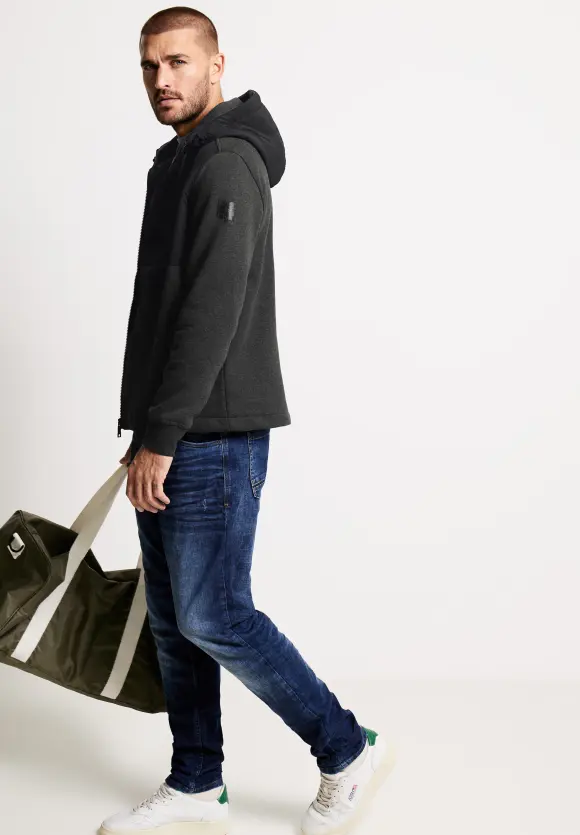 Sweatjacke im Materialmix - anthra grey melange