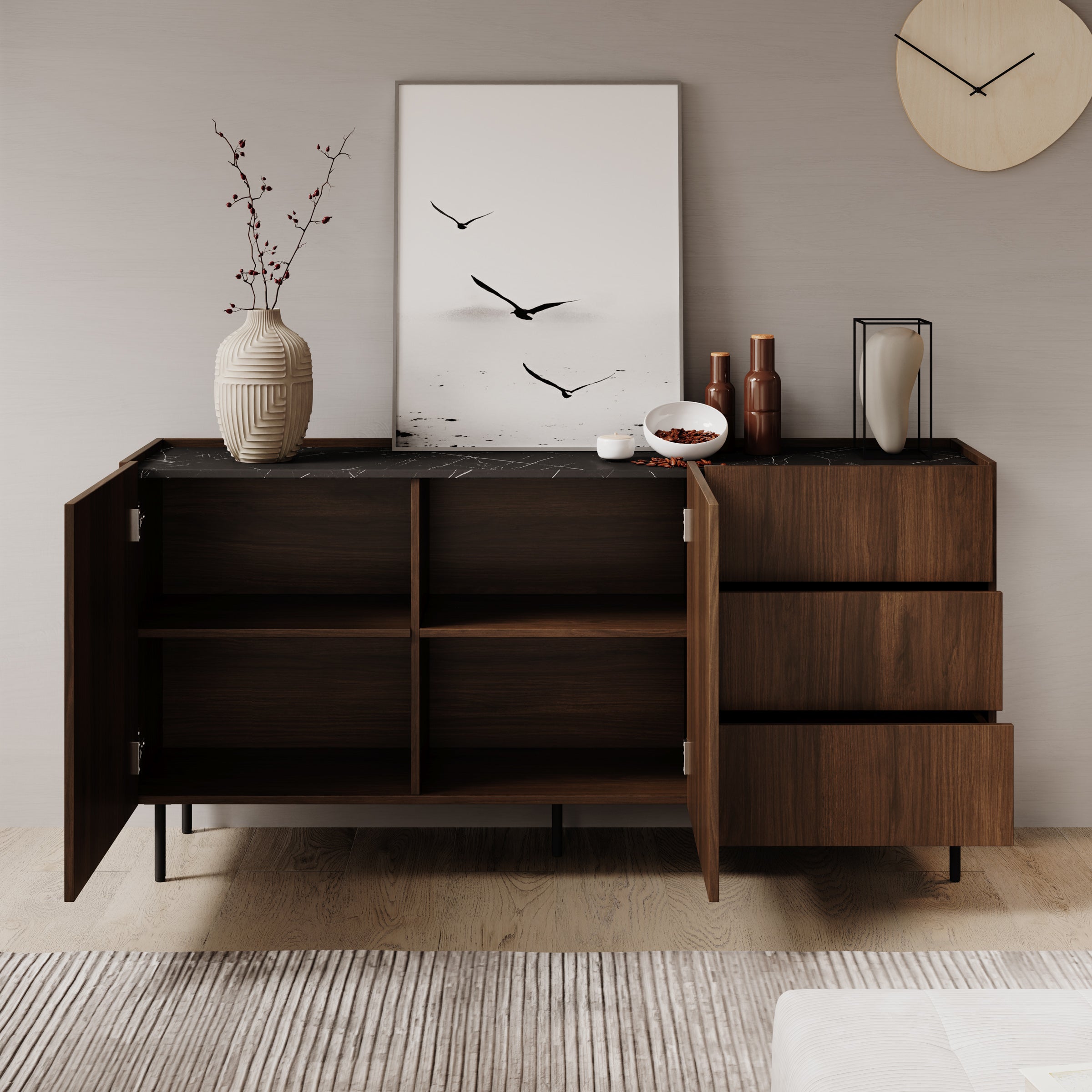 Tahiti - Dressoir - Donker eiken - 160x37x78 cm