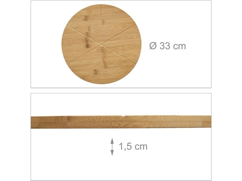 relaxdays Schneidebrett 33 cm  x 33 cm Pizzateller aus Bambus