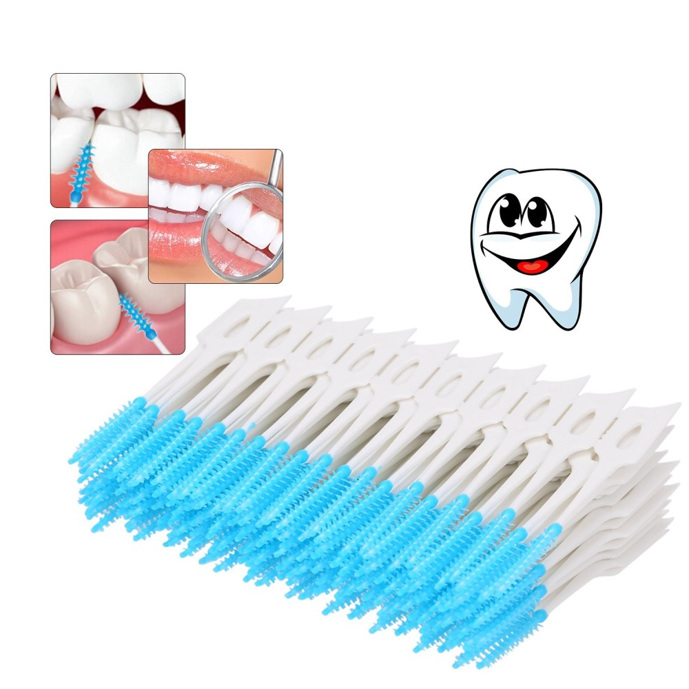 (160er Set) Interdentalbürsten Zahnpflege Zahnzwischenraum Reinigung Zahnseide - Blau / Weiss