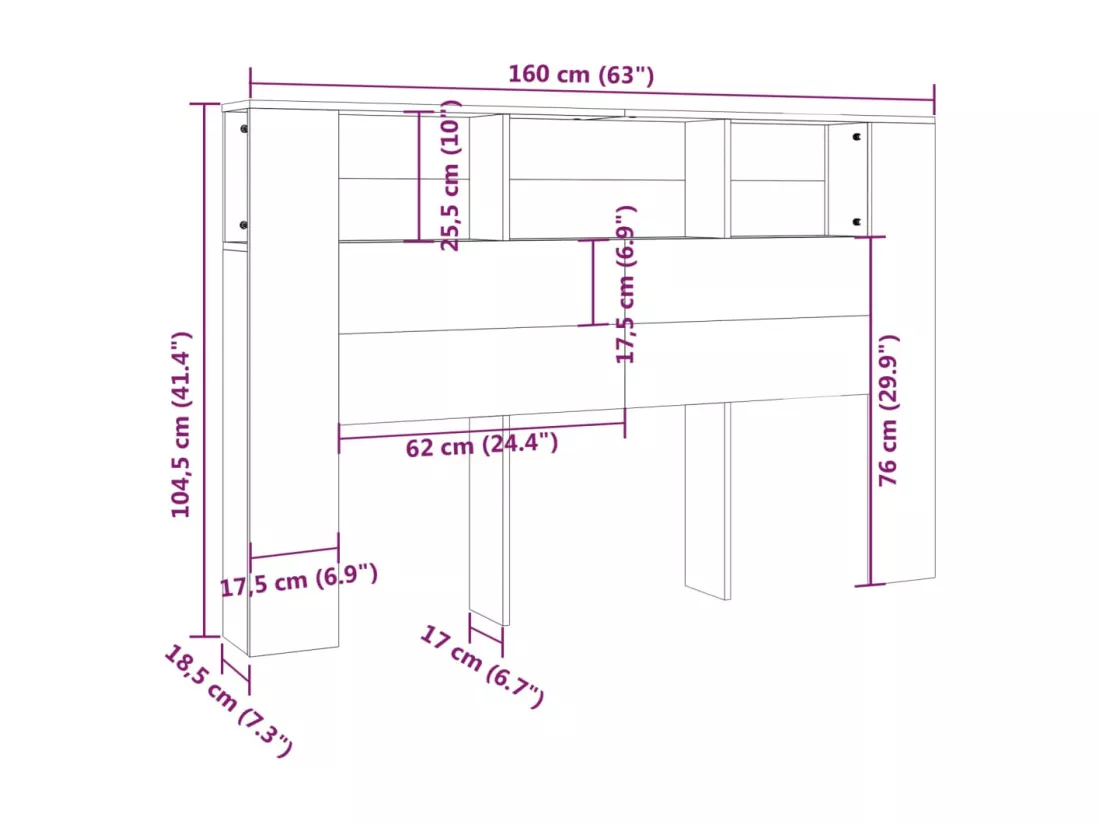 Armoire de tête de lit Blanc brillant 160x18,5x104,5 cm