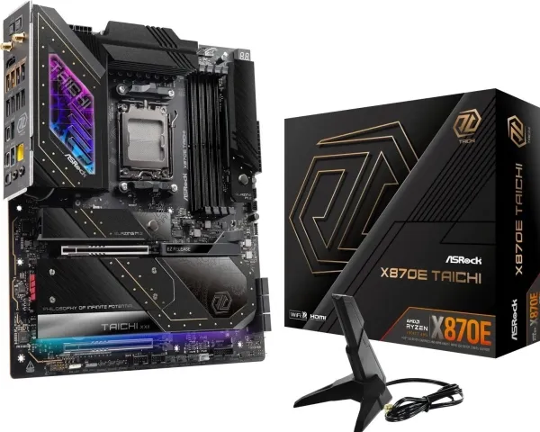 ASRock X870E Taichi - Bundkort - udvidet ATX - Socket AM5 - AMD X870E Chipset - USB4, USB 3.2 Gen 1, USB 3.2 Gen 2, USB-C 3.2 Gen 2x2 - 5 Gigabit Ethernet, Wi-Fi 7, Bluetooth - onboard grafik (CPU påkrævet) - HD Audio (8-kanaler)