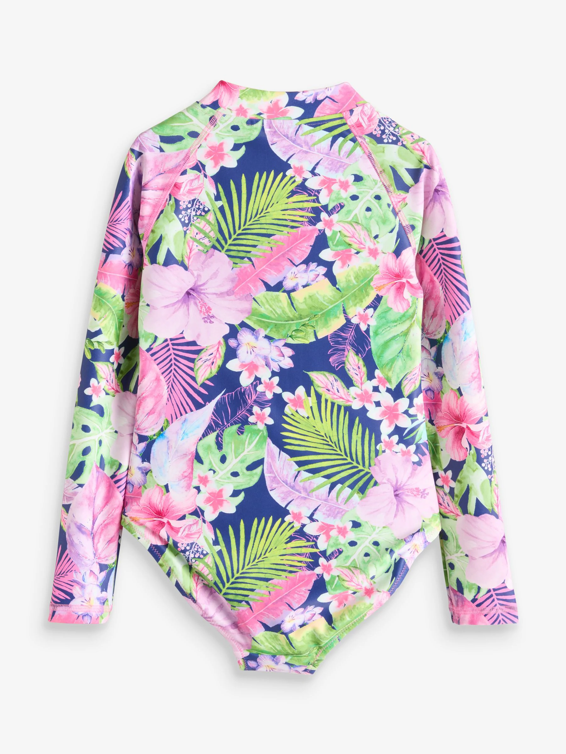 Marineblauw tropische print - Zonbeschermend badpak met lange mouwen (3-16jr)