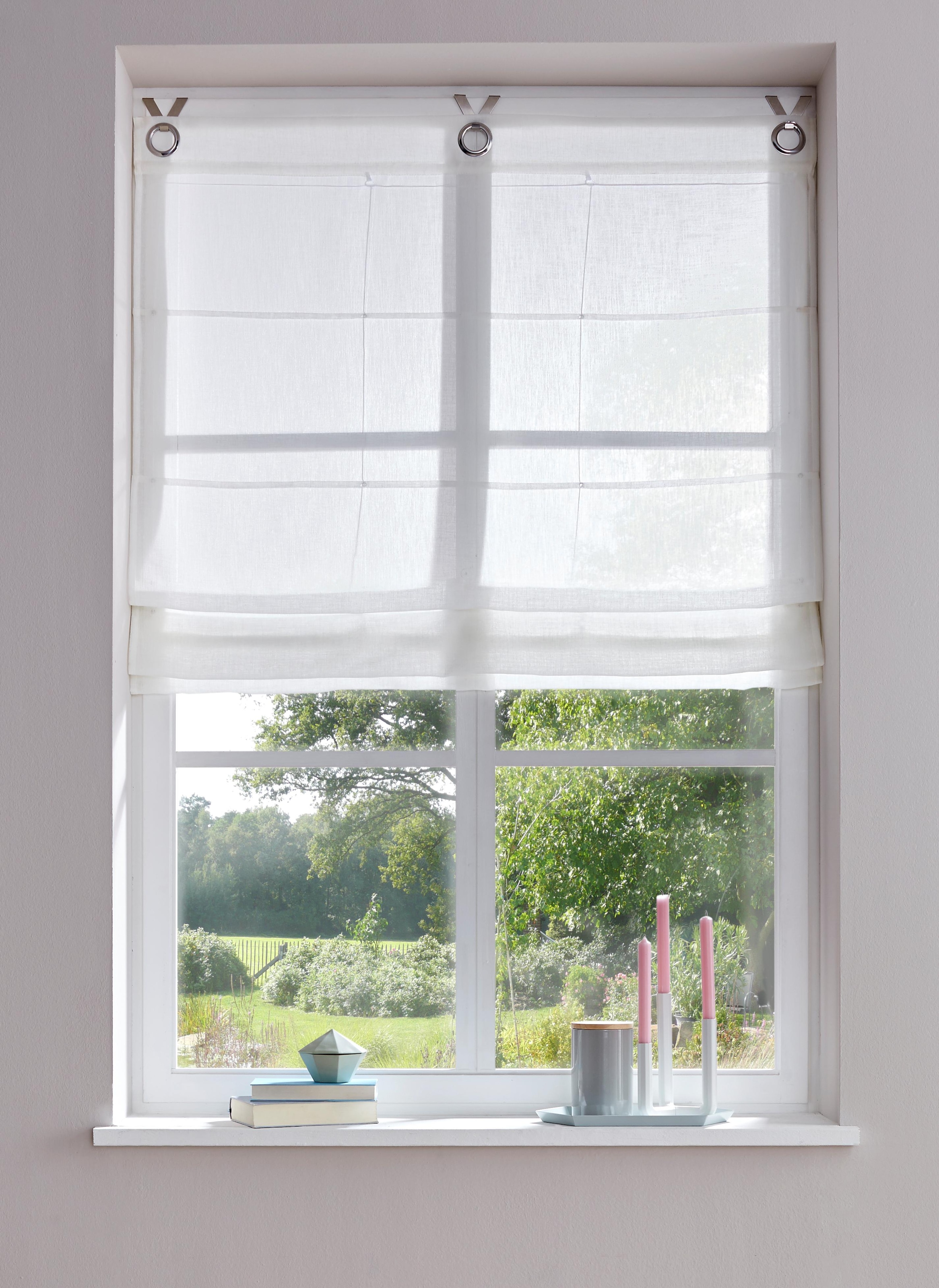 GOODproduct Raffrollo »Fiete« mit Hakenaufhängung Leinen Optik, halbtransparent, monochrom, basic