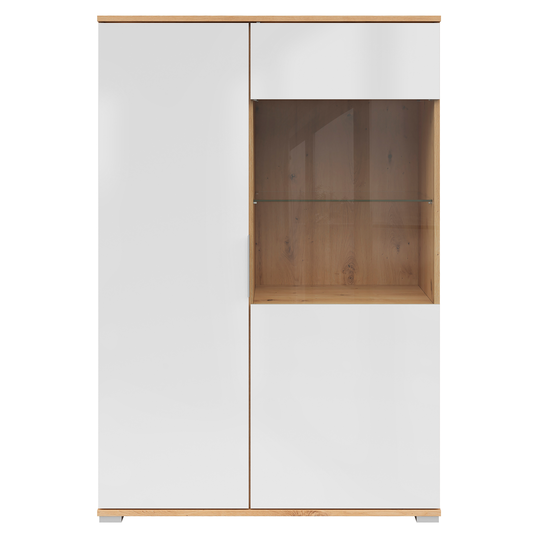 Highboardvitrine - weiß Glanz - Artisan Eiche - 90 cm breit