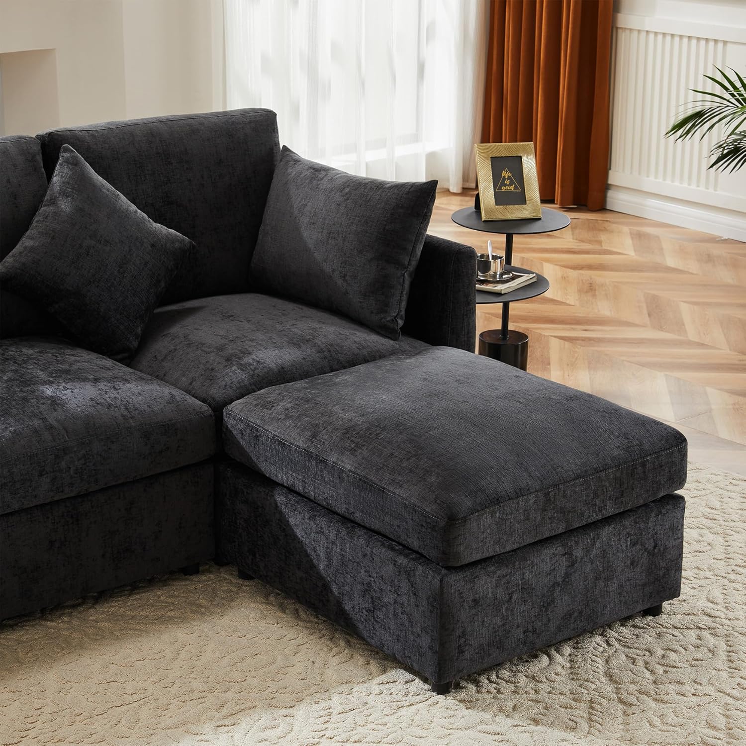 Merax Ecksofa L-Form Modulares 3-Sitzer Sofa mit umwandelbarem Fußhocker, Chenille-Stoff, Premium Komfort, Raumsparend & Wandelbar,Grau
