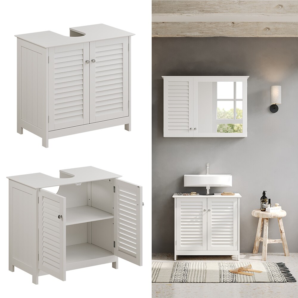 Vicco Waschtischunterschrank Riad, 60 x 58 cm, Weiß, 2 Türen, Badezimmer
