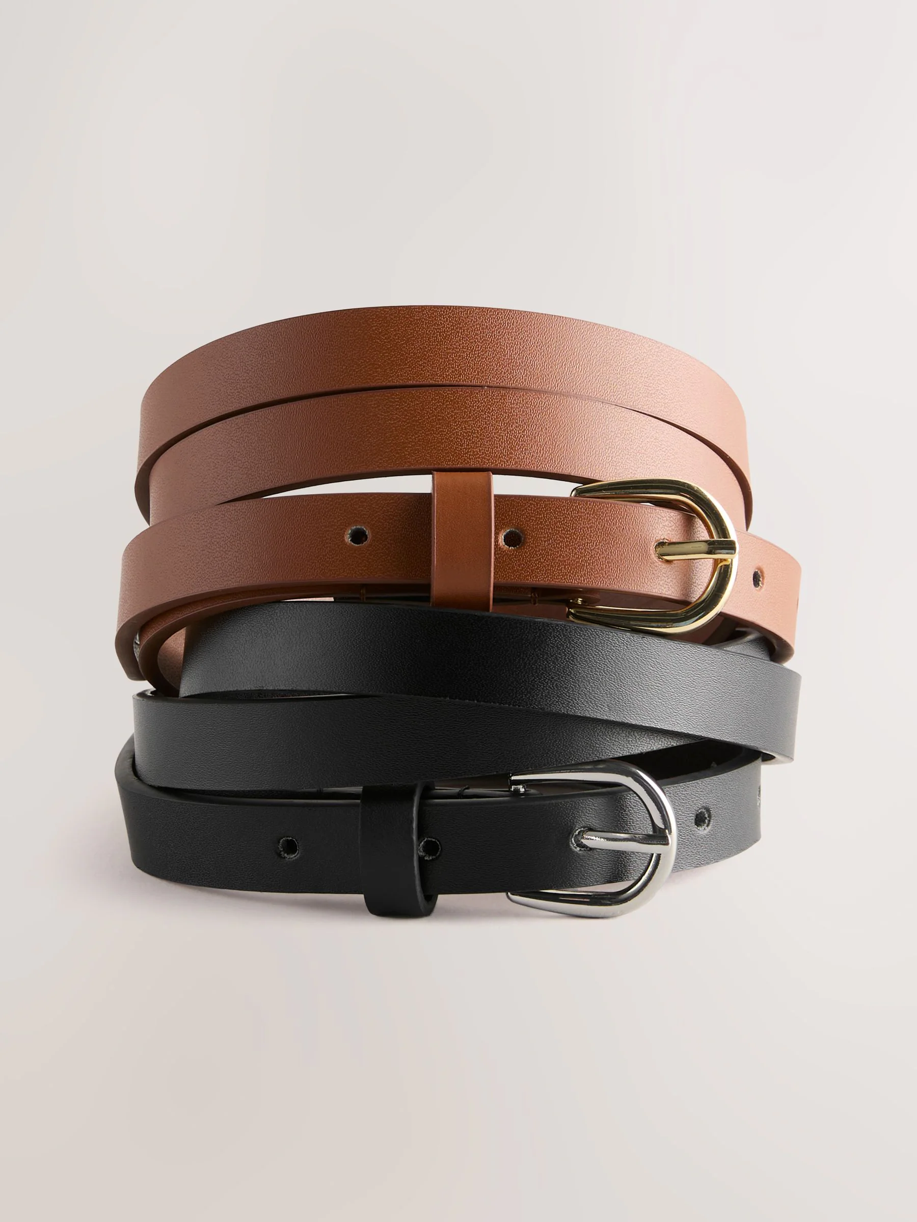 Zwart/bruin - PU Skinny Belts 2 Pack