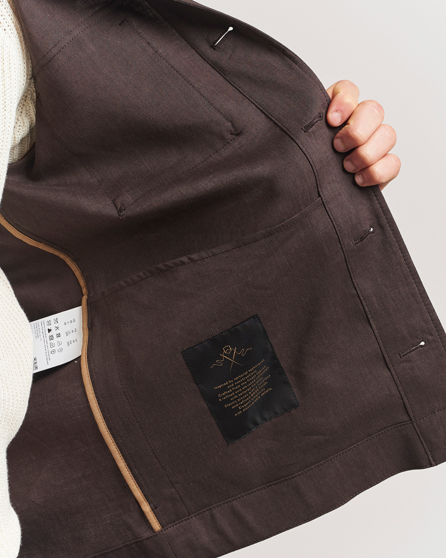 BOSS CAMEL Corvin Linen Shirt Jacket Dark Brown