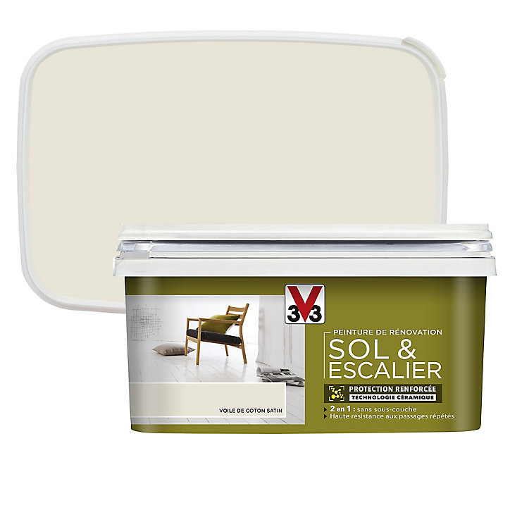 Peinture de rénovation sol et escalier V33 voile de coton satin 2L