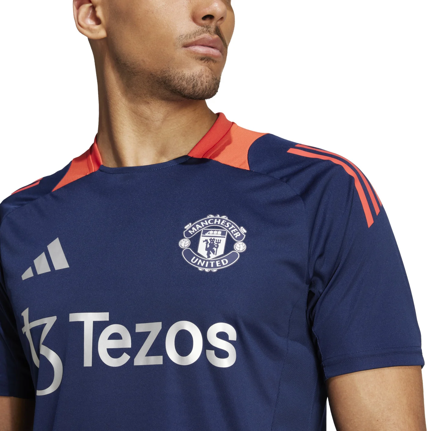 Adidas Manchester United Trainingsshirt 2024-2025 Donkerblauw Rood Zilver