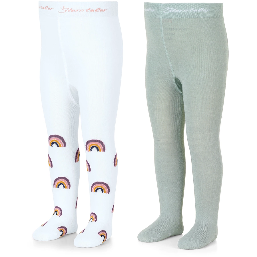 Sterntaler Strumpfhose Regenbogen + uni, 2er-Pack weiss