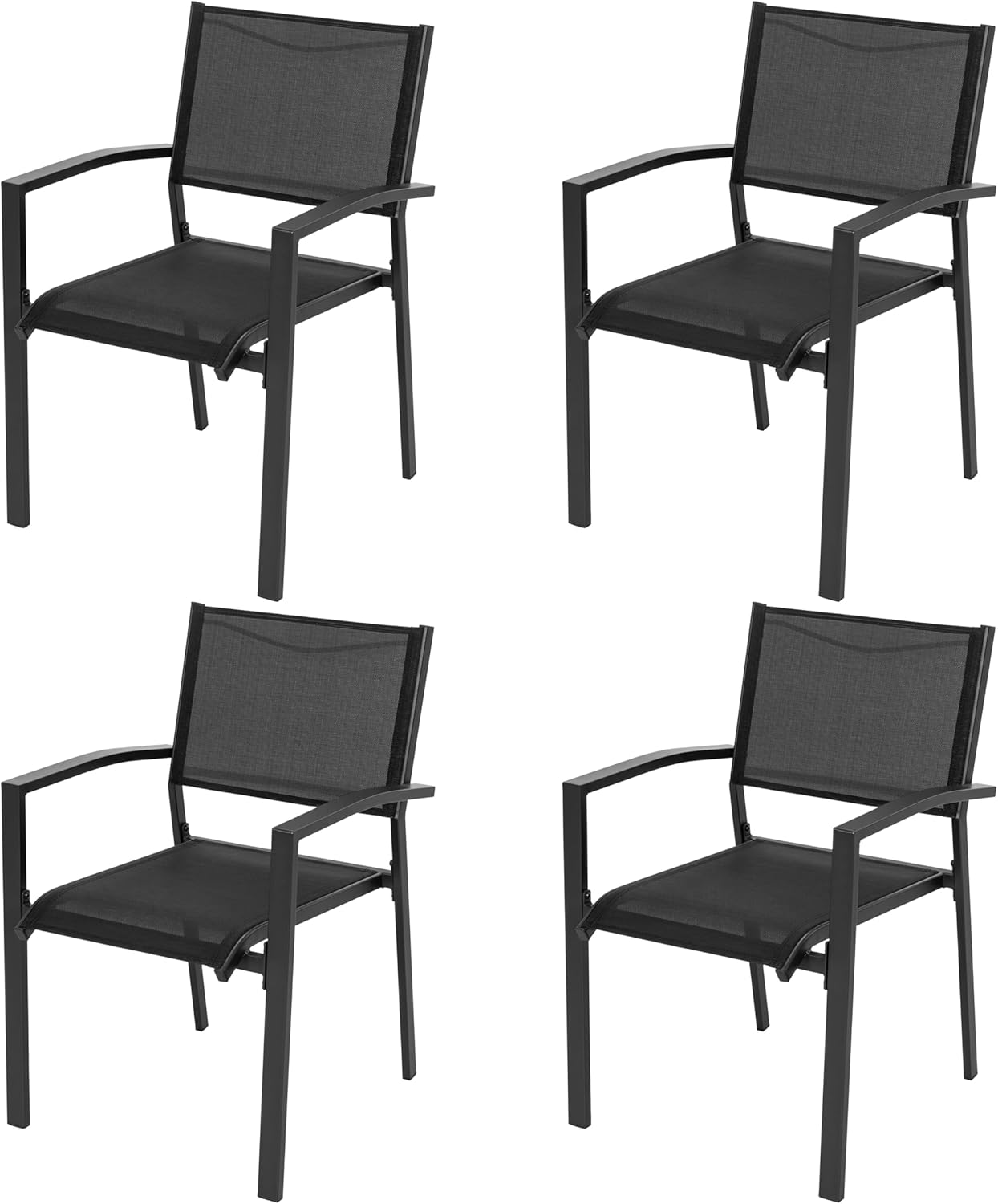 Avestar 4er-Set Gartenstühle stapelbar, atmungsaktiv, aus Textilene-Gewebe und Pulverbeschichtetem Eisenrahmen, Balkonstuhl, Essstühle, Terrassestühle, für Garten und Balkon, Schwarz