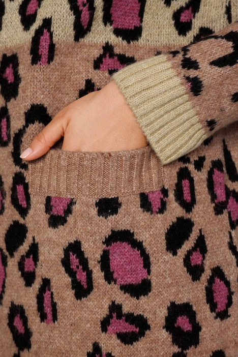 Strickjacke, Colorblocking, Animalmuster