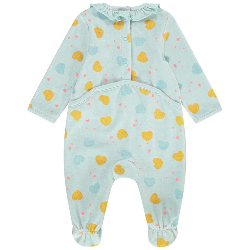 Dors-bien en velours col volanté et imprimé coeurs pour bébé fille - Bleu