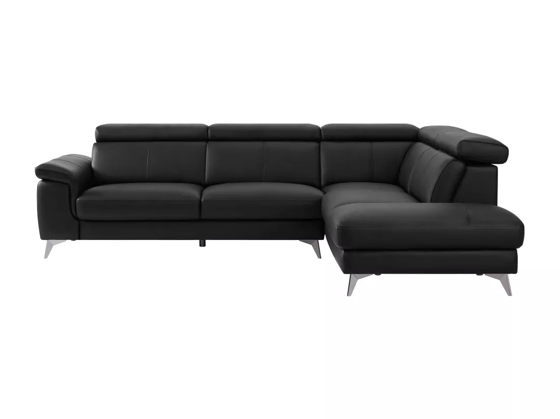 Canapé d'angle droit en cuir noir MARAMBA