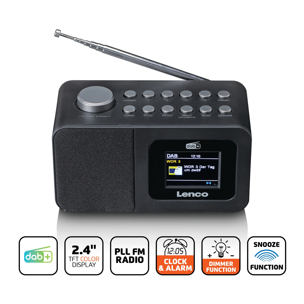 Digitaler Radio Wecker Uhrenradio mit DAB  / FM / Farbdisplay / Sleep Timer (CR-625BK) - Schwarz