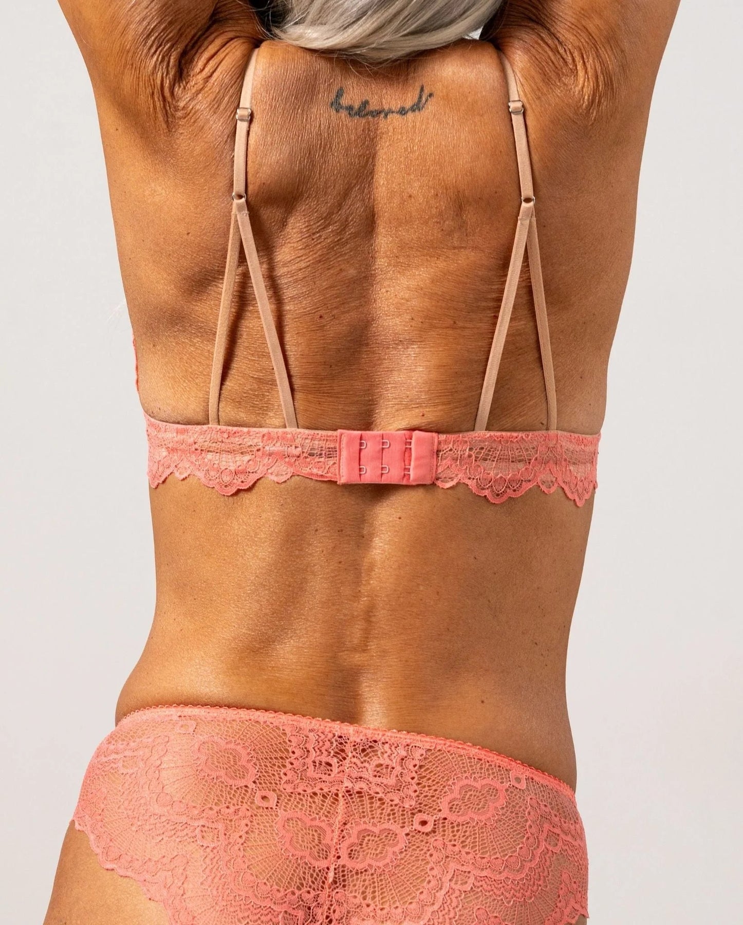 Understatement Underwear Lace Satin Triangle Bralette coral sand
