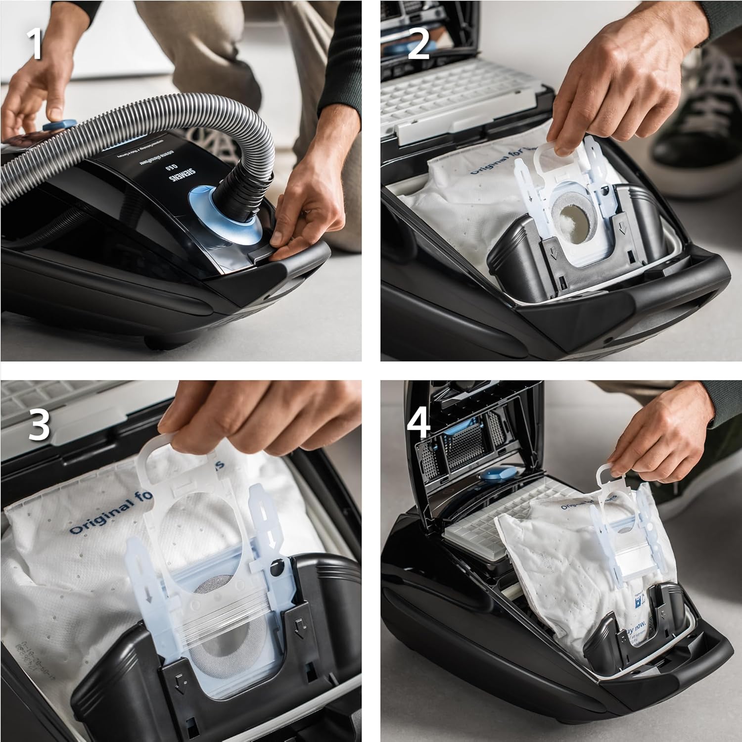 Siemens Staubsauger mit Beutel Q5.0 Extreme silencePower VSQ5X1232, für Allergiker, Hygiene-Filter, Starke Saugleistung: Parkett, Teppich, Fliesen, langes Kabel, Made in Germany, 850 W, schwarz