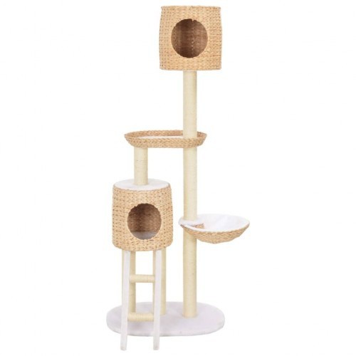 Arranhador para gatos com cestos, camas e tocas.