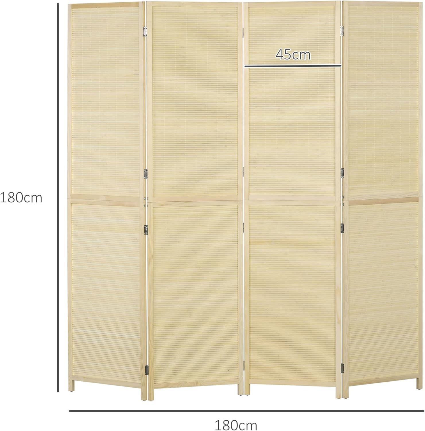 HOMCOM Paravent 4-teilig 180 x 180 cm Faltbar Raumteiler Trennwand aus Bambus, Stellwand Sichtschutz Raumtrenner für Wohnzimmer Schlafzimmer Natur MB3801426