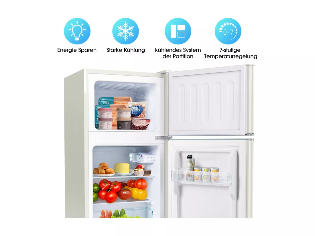 Mini Réfrigérateur - 22L congélateur + 38L réfrigérateur - 42.5x45.5x86.8cm - 163 kWh/an, lumière LED - Classe F -Blanc