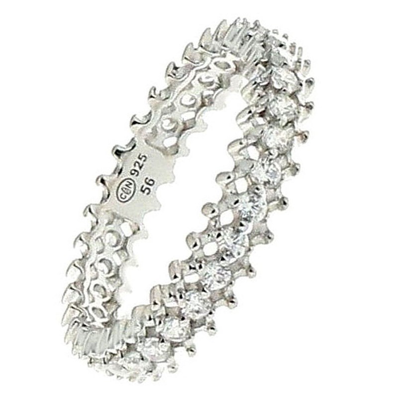 Bague alliance taille 56 femme sertie de cz cristal en argent 2mm EN25