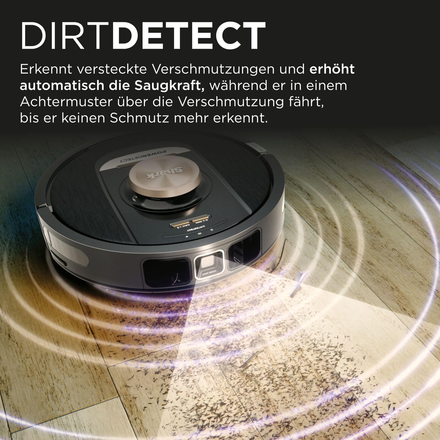 Shark PowerDetect Saugroboter selbstleerend mit 3D- & LiDAR-Navigation, Anti-Allergen- & Anti-Geruch-Basis, NeverStuck-Hindernisumgehung, für Teppiche, Hartböden & Tierhaare, WiFi/App, Schwarz