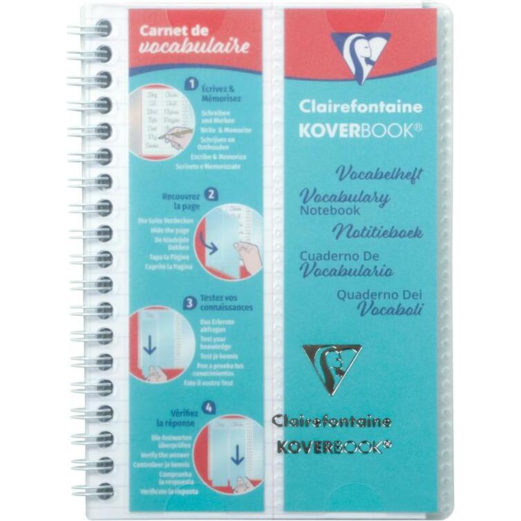 Carnet de vocabulaire reliure intégrale Koverbook 11x17cm 100 pages ligné + marge centrale couverture polypropylène transparent - Incolore