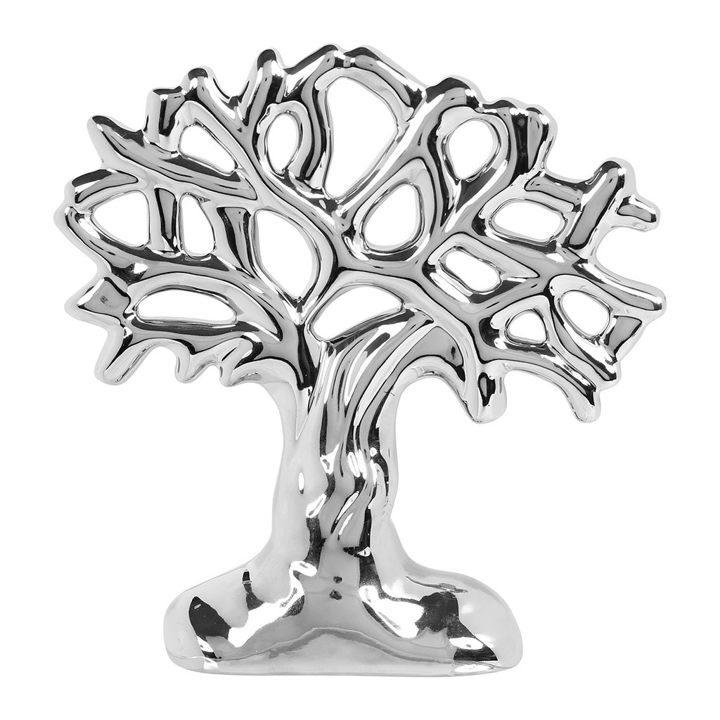 Décoration à poser arbre de vie céramique argenté H 21.5cm