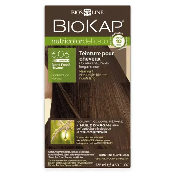 Biokap Nutricolor Delicato Tintura Capilar Rápida 6.06 Loiro Havana Escuro 135ml