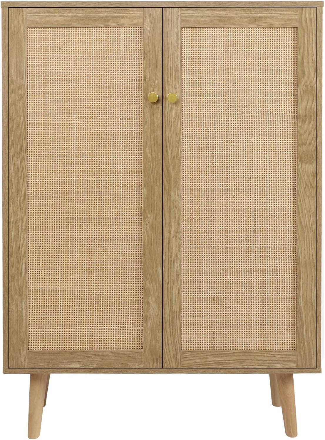 Natur Rattan Küchenschrank, Sideboard mit 2 Türen, Buffetschrank für Küche Aufbewahrungsschrank Möbel, Konsolentisch Kaffeebarschrank TV-Ständer für Wohnzimmer, Esszimmer, Flur