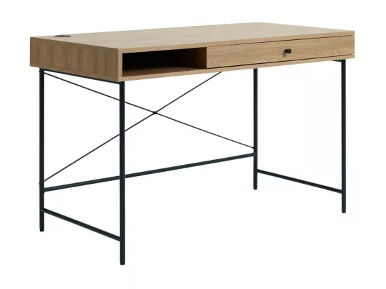 Rinto - Bureau 1 tiroir 1 niche en bois et métal L120cm - Bois clair