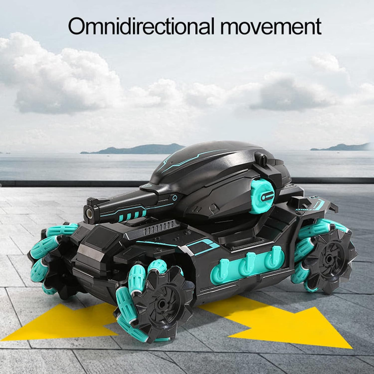 Ferngesteuertes 2.4GHz RC Spielzeug Auto 360 Grad Panzer Wasser Tank mit Wasserperlen / Fernbedienung / Licht / Sound - Schwarz