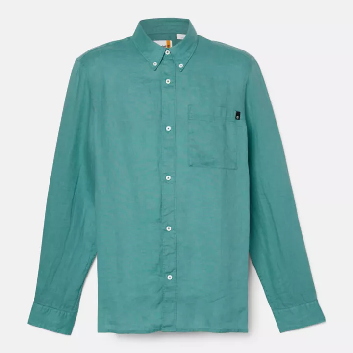 Chemise en lin à poche pour homme en bleu sarcelle