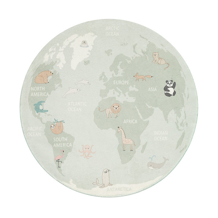 Rond kindervloerkleed - Globe Mint | Werelds plezier!