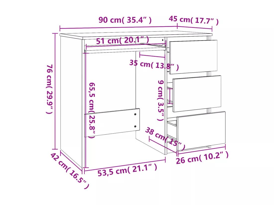Bureau Sonoma gris 90x45x76 cm Bois d'ingénierie