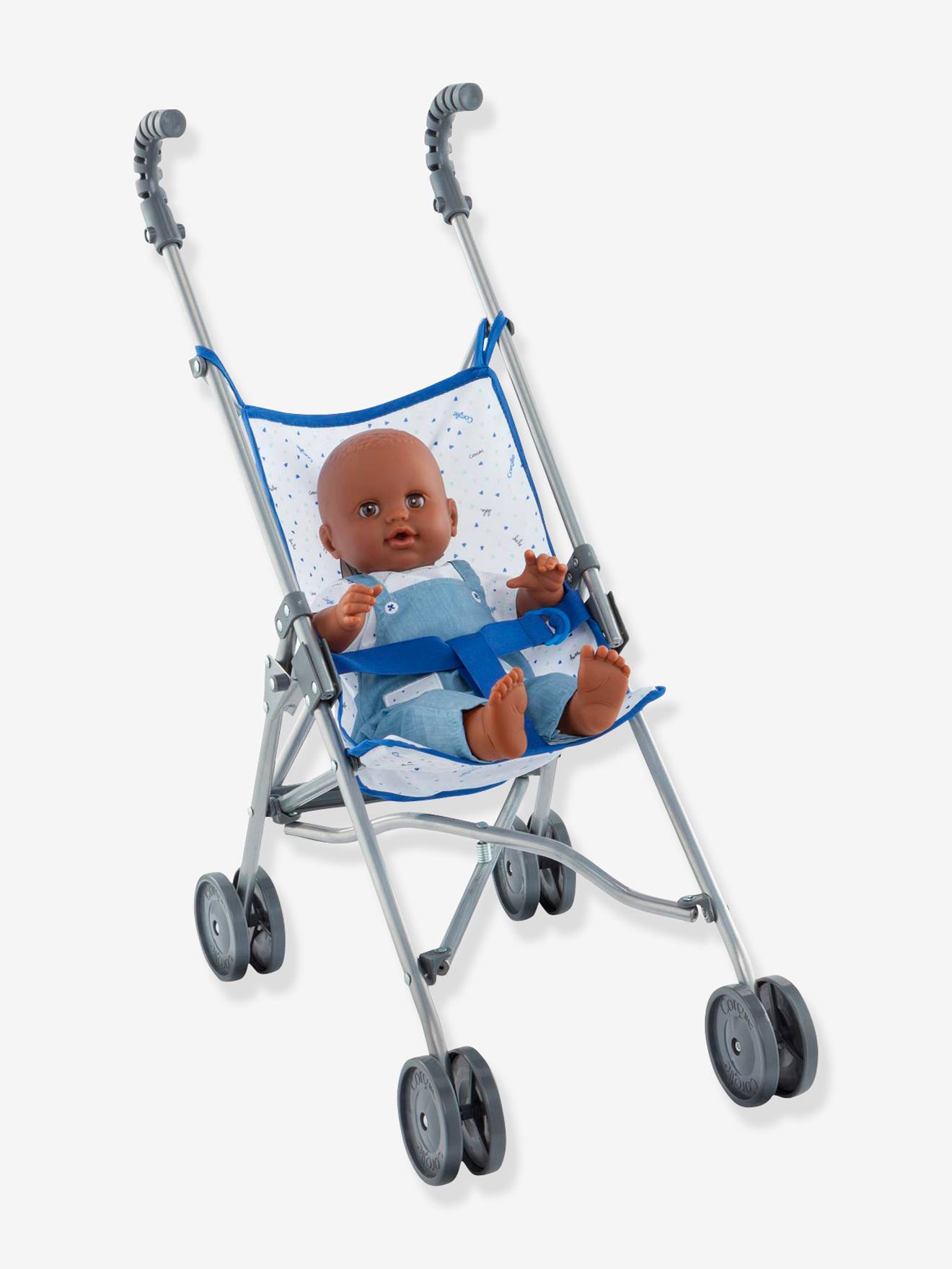 Carrinho de boneca azul COROLLE em formato de guarda-chuva para bonecas de 36 a 42 cm