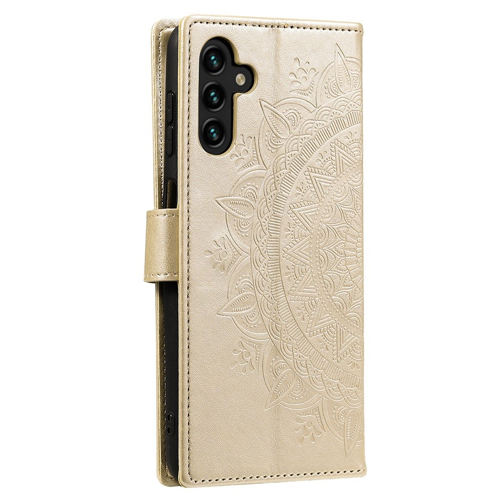 Samsung Galaxy A54 5G Leder Tasche Wallet - Mandala Flowers Imprint - Gold